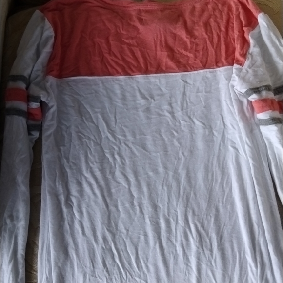 White long sleeve t-shirt Peach and gray trim - Picture 3 of 4